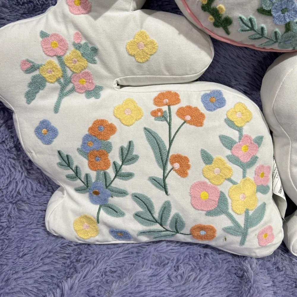 Easter‎ Egg Accent Pillow Embroidered Shabby Chic Farmhouse NEW Set Of 3